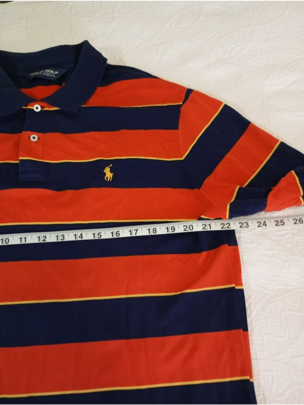 Polo Golf Ralph Lauren Mens XXL Striped Pima 100% Cotton Navy & Orange - Picture 7 of 9